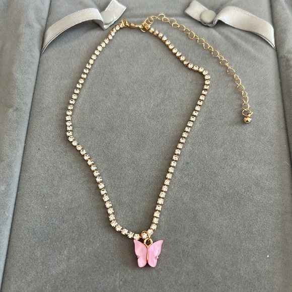 New bohemian simple pink butterfly charm with cz necklace - Picture 3 of 3